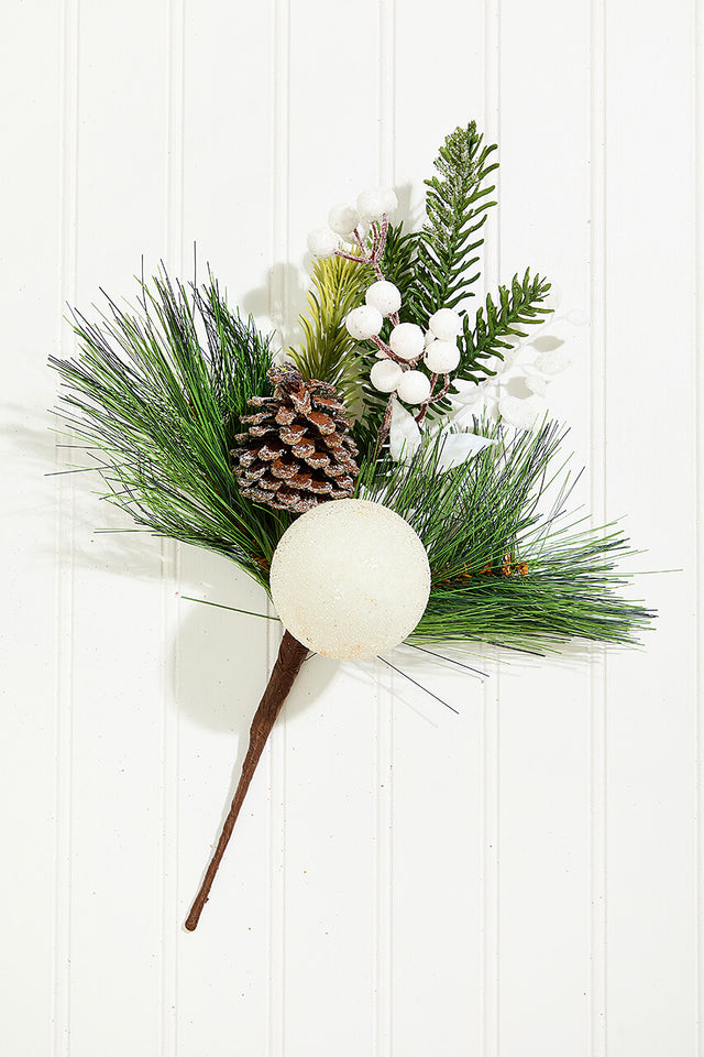 14.5" White Glitter Pinecone Ornament Spray