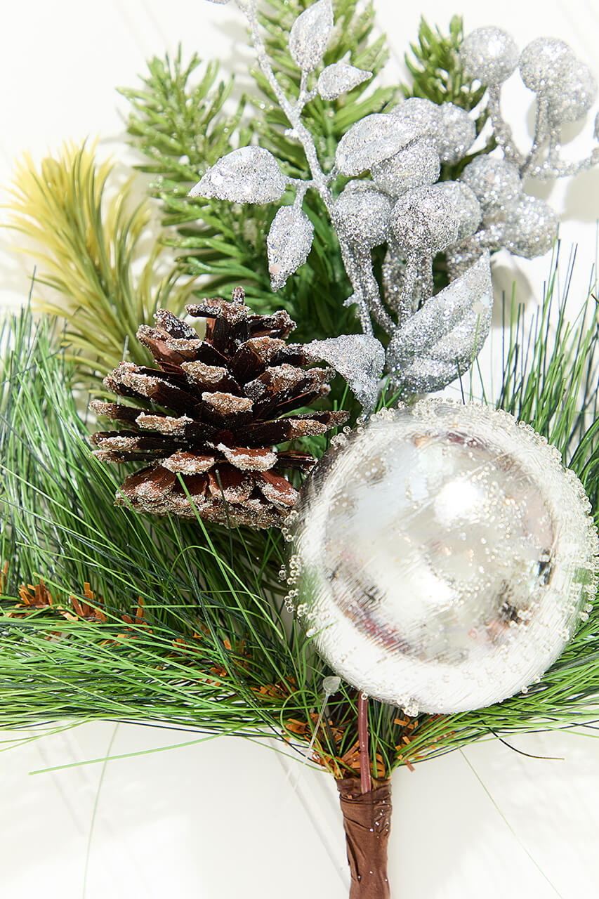 14.5" Silver Glitter Pinecone Ornament Spray