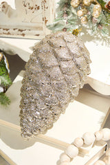 9" Glitter Pinecone with Hanger - Champagne