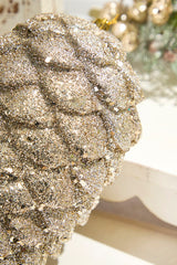 9" Glitter Pinecone with Hanger - Champagne