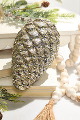 9" Glitter Pinecone with Hanger - Charcoal