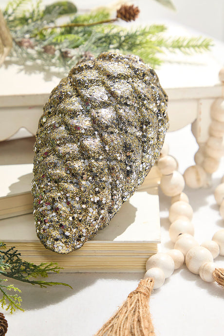 9" Glitter Pinecone with Hanger - Charcoal