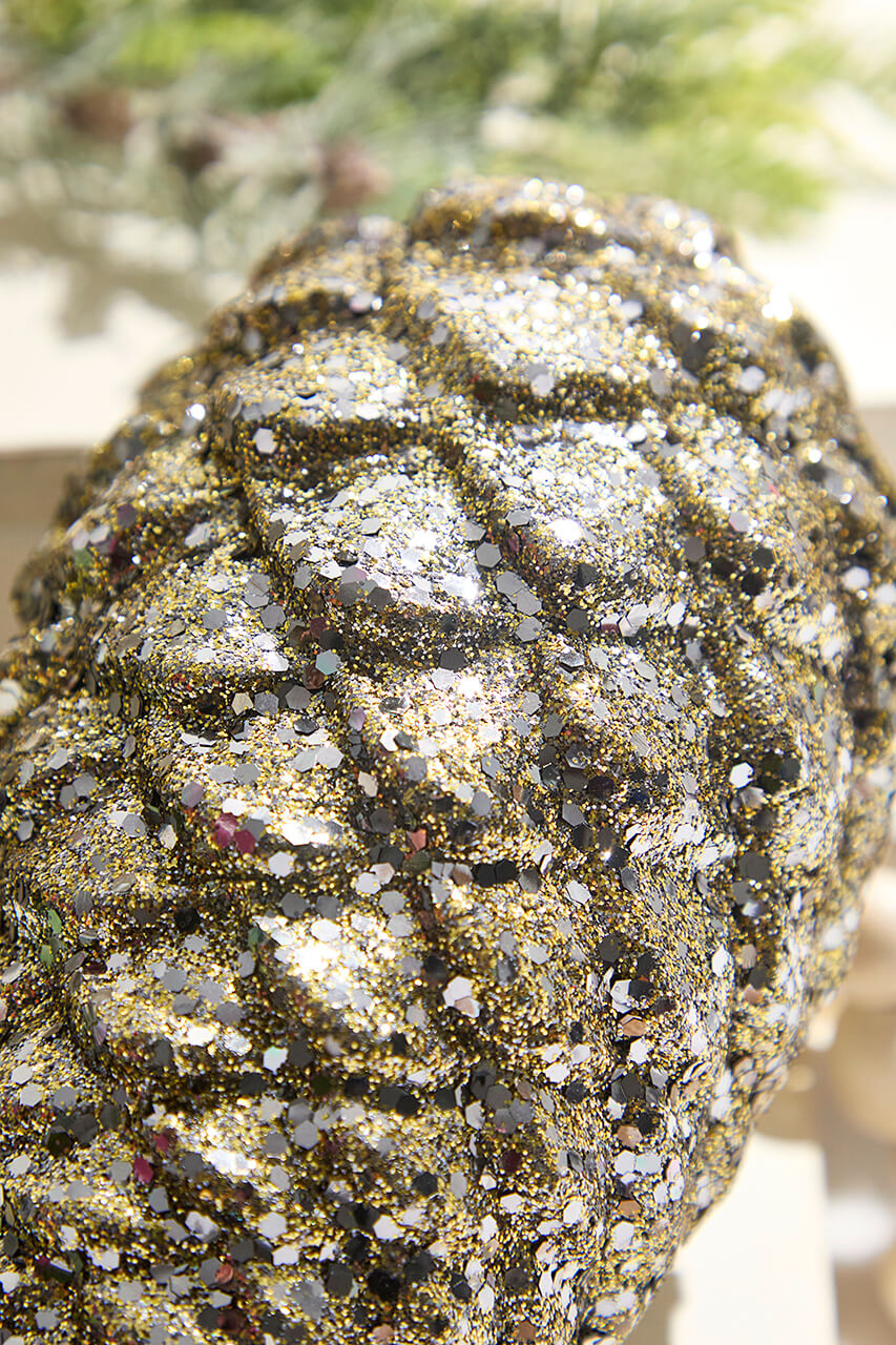 9" Glitter Pinecone with Hanger - Charcoal