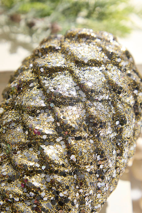 9" Glitter Pinecone with Hanger - Charcoal