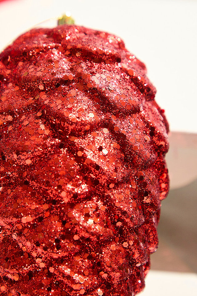 Red Glitter Pine Cone Ornament 9 Inch Hanging Christmas Decor