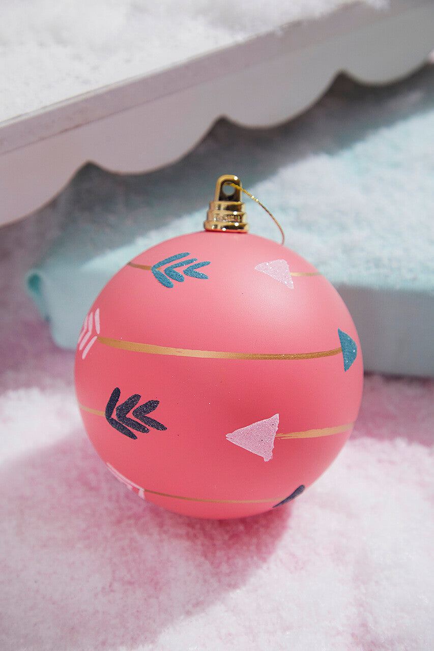 4 Inch Pink With Arrows Ball Ornament