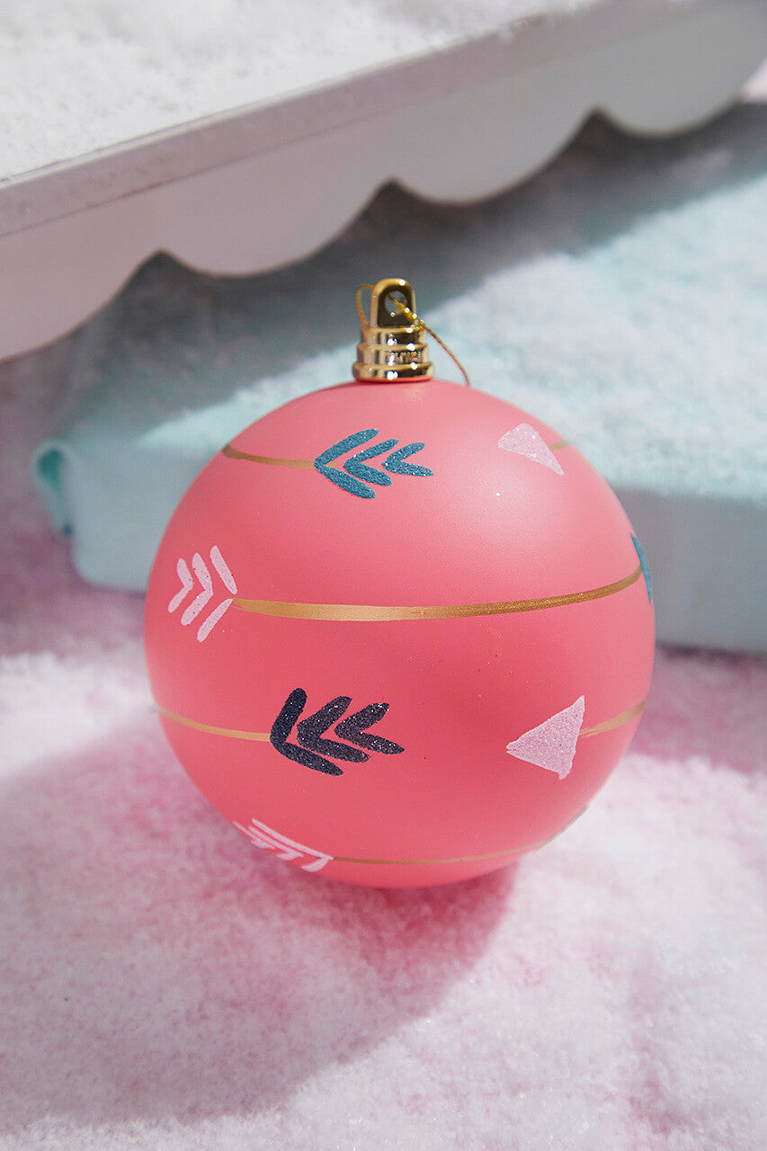 4 Inch Pink With Arrows Ball Ornament