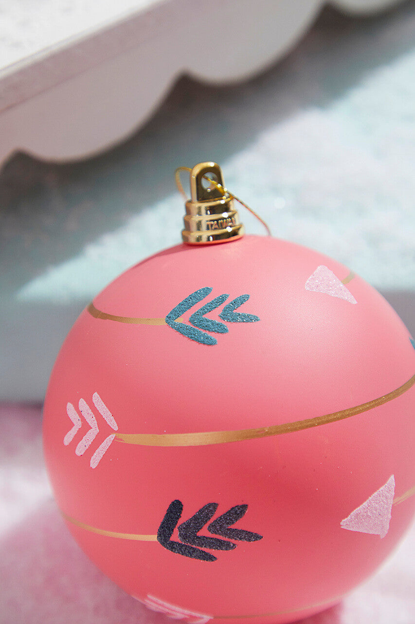 4 Inch Pink With Arrows Ball Ornament