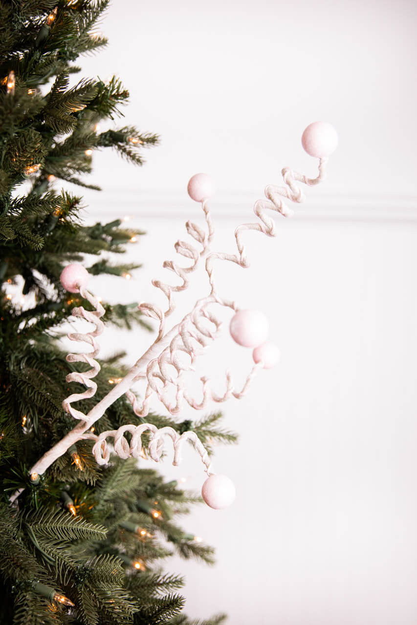 25” Pink & White Velvet Corkscrew Spray – Whimsical Holiday Decorative Stem