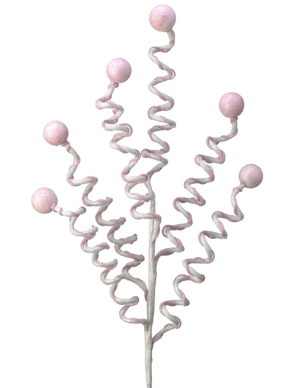 25” Pink & White Velvet Corkscrew Spray – Whimsical Holiday Decorative Stem