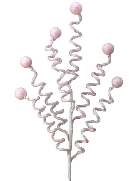 25” Pink & White Velvet Corkscrew Spray – Whimsical Holiday Decorative Stem