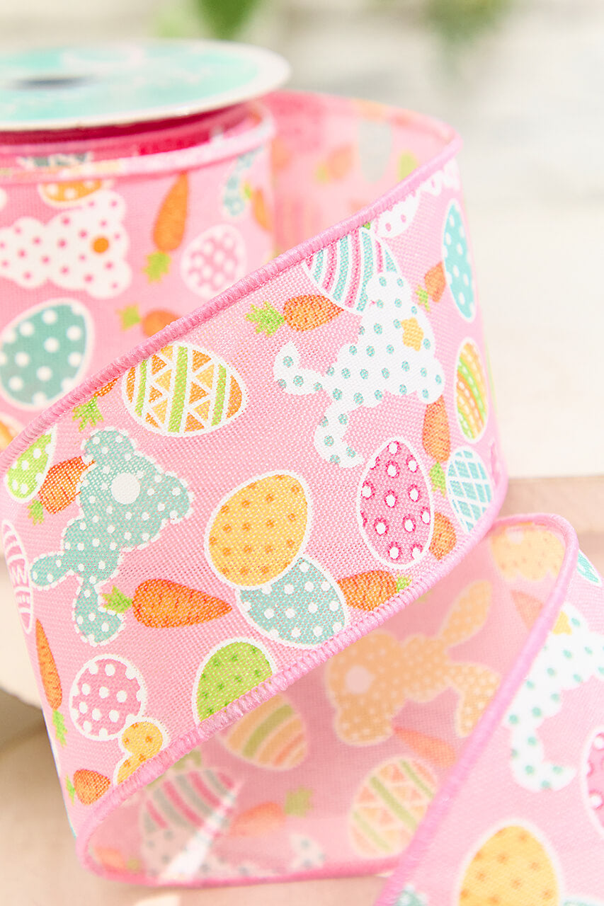 2.5" x 10 Yard Pink Easter Patterned Ribbon