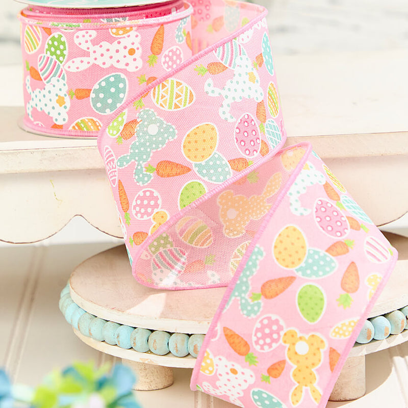 2.5"x 10 Yards Pink Easter Patterned Ribbon Cheerful Spring Decorative Craft Ribbon