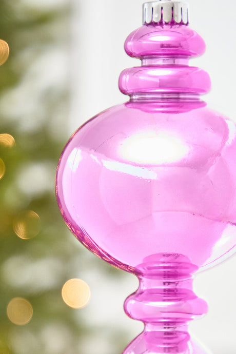 9" Hot Pink Pearlescent Finial Ornament