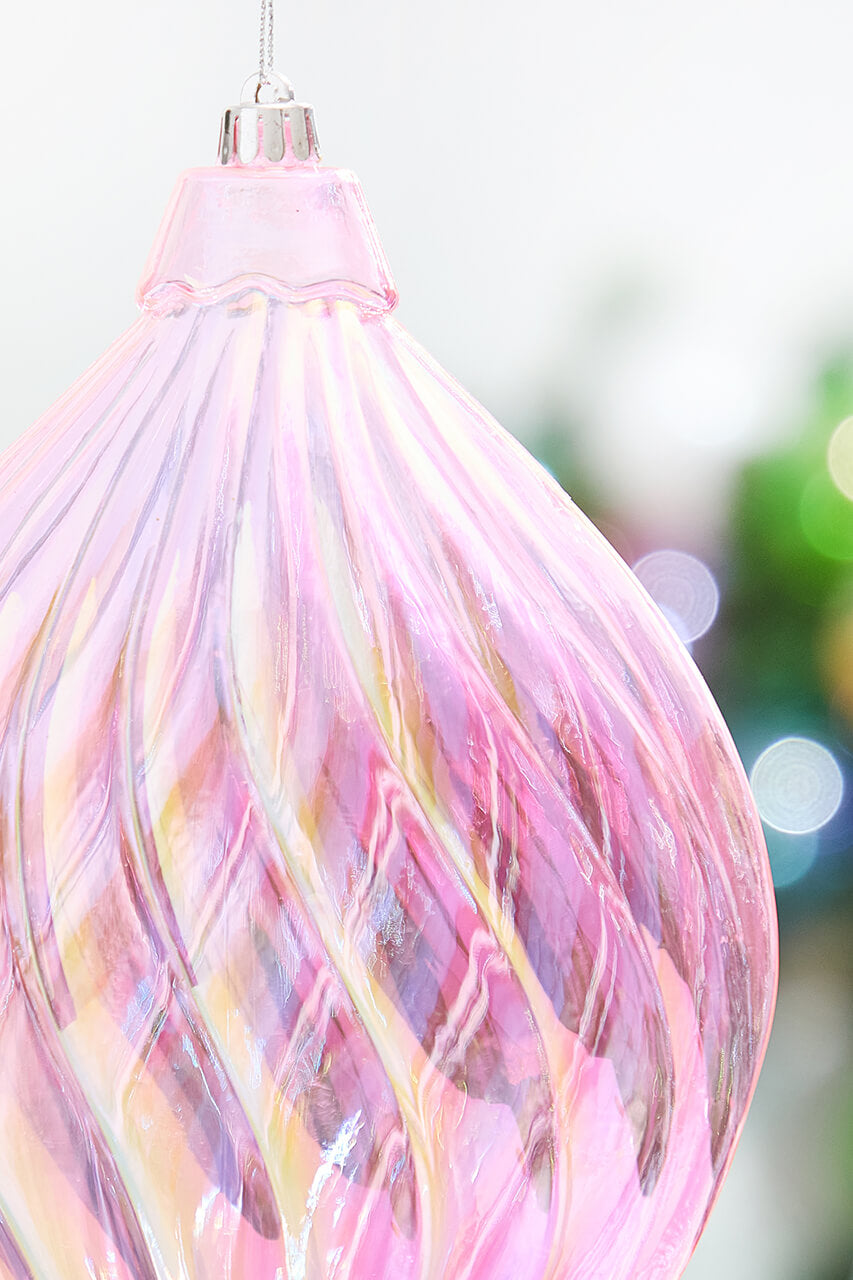 11" Pink Iridescent Drop Ornament