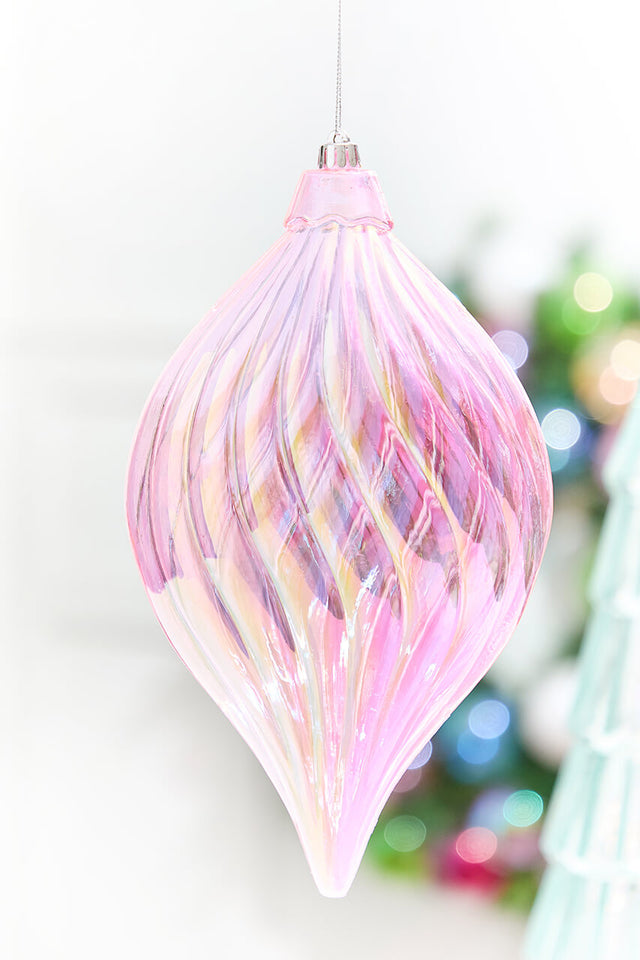 11" Pink Iridescent Drop Ornament