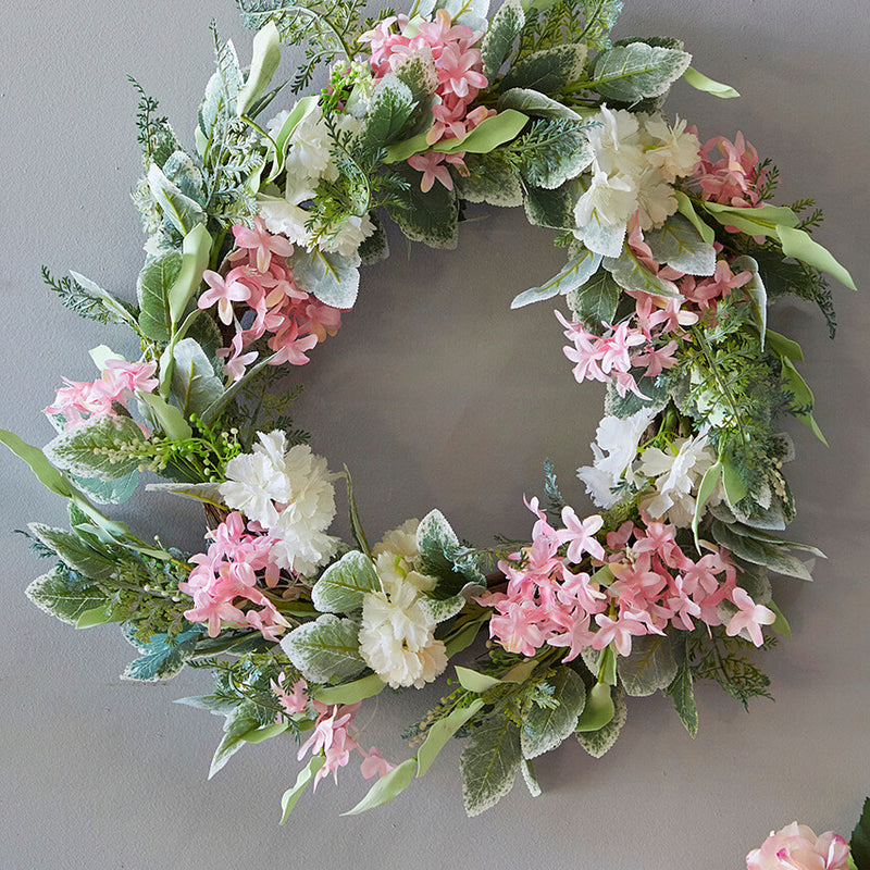 24 Inch Mixed Flower Wreath Pink White and Green Decorative Spring Summer Floral Door Wall Wreath