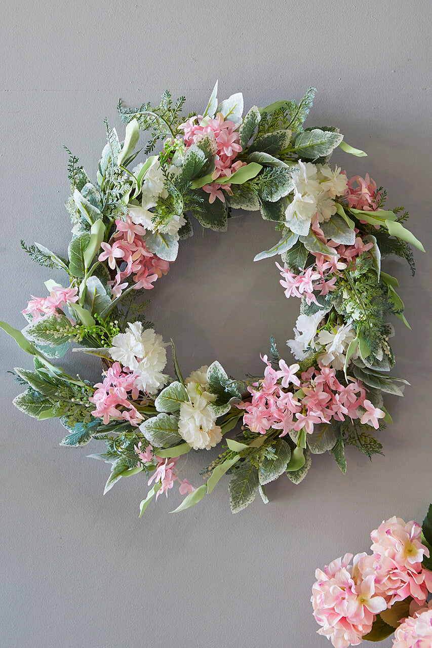 24" Mixed Flower Wreath - Pink, White & Green