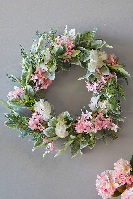 24" Mixed Flower Wreath - Pink, White & Green
