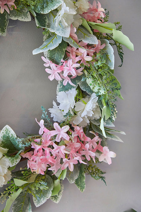24" Mixed Flower Wreath - Pink, White & Green