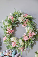 24 InchMixed Flower Wreath Pink White and Green Decorative Spring Summer Floral Door Wall Wreath