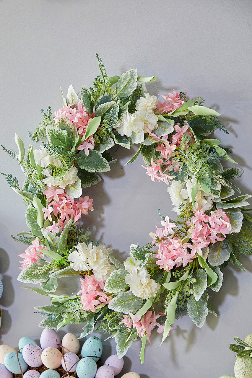 24" Mixed Flower Wreath - Pink, White & Green