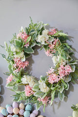 24" Mixed Flower Wreath - Pink, White & Green
