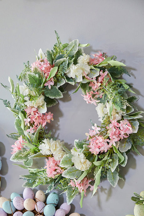 24" Mixed Flower Wreath - Pink, White & Green