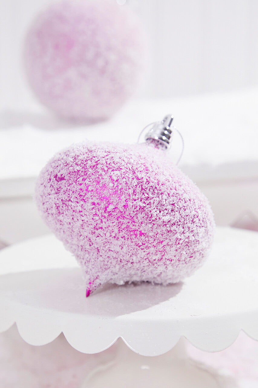 4 Inch Pink White Frosted Onion Ornament