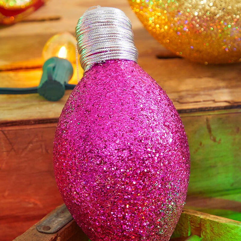 7Inch Hot Pink Glitter Light Bulb Ornament