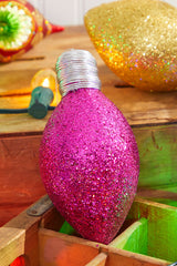 7" Hot Pink Glitter Light Bulb Ornament
