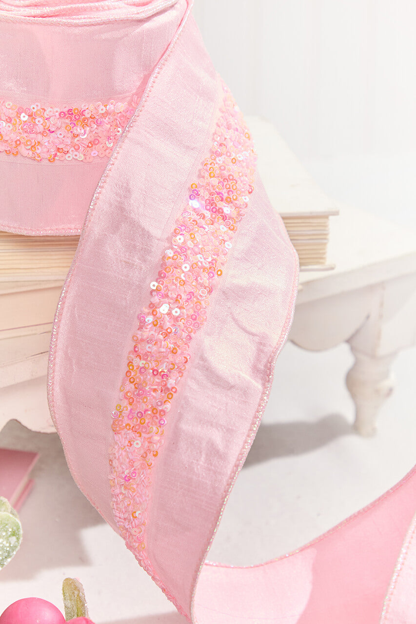 4" x 5 Yard Pink Embellished Center Ribbon