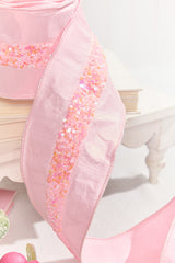 4" x 5 Yard Pink Embellished Center Ribbon