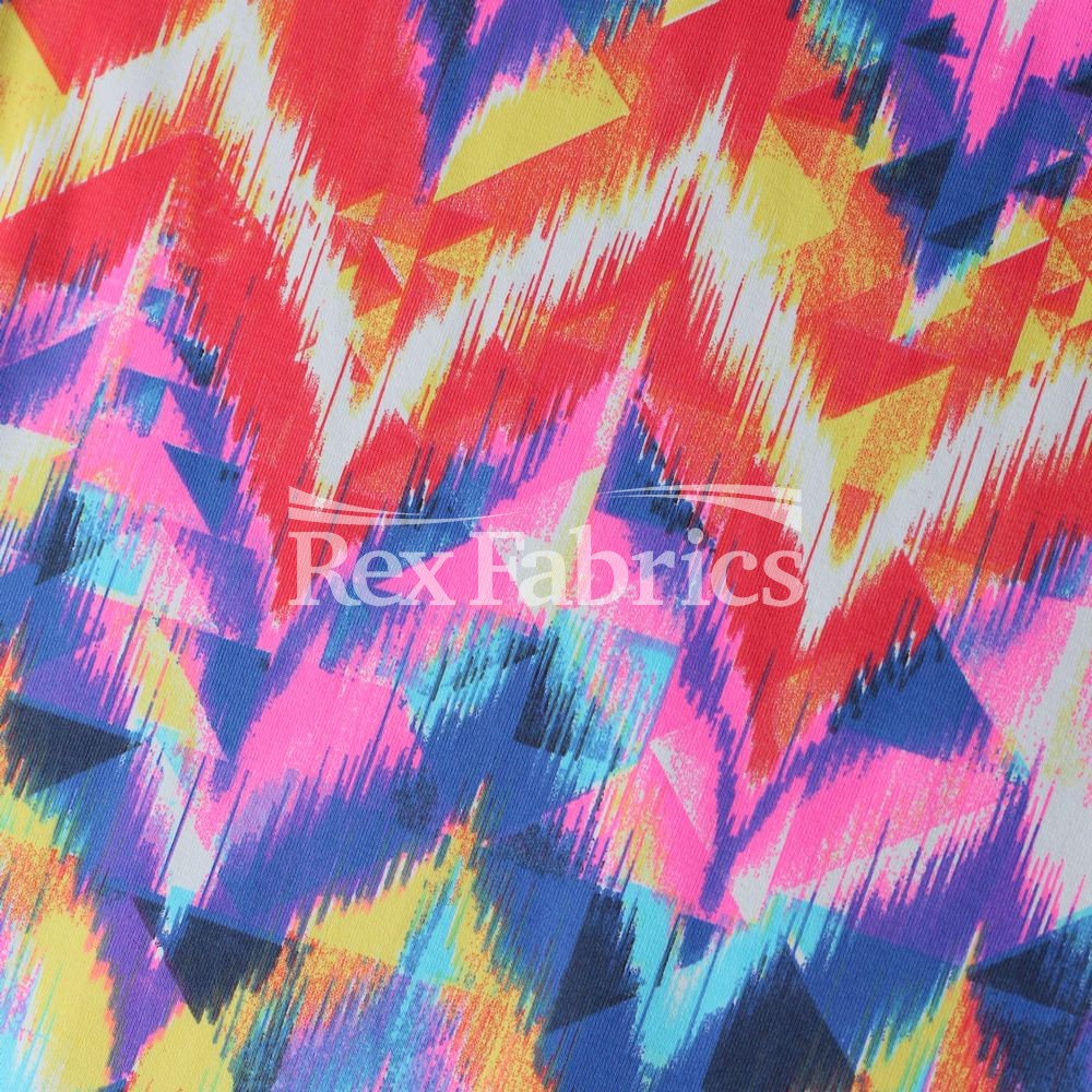 Shakedown Nylon Spandex Fabric - Gray/Black, Pink/Navy, Blue/Green Geometric Print, 58" Width (1 Yard)
