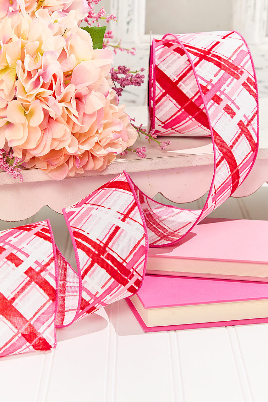 2.5" x 10 Yard Pink, Red & White Plaid Valentine Ribbon Festive Decorative Craft Ribbon