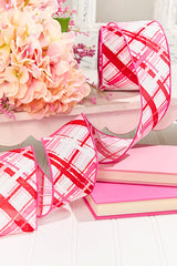 2.5" x 10 Yard Pink, Red & White Plaid Valentine Ribbon Festive Decorative Craft Ribbon