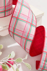 4" x 10 Yard Red/Green/Pink on White Plaid Ribbon