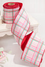4" x 10 Yard Red/Green/Pink on White Plaid Ribbon