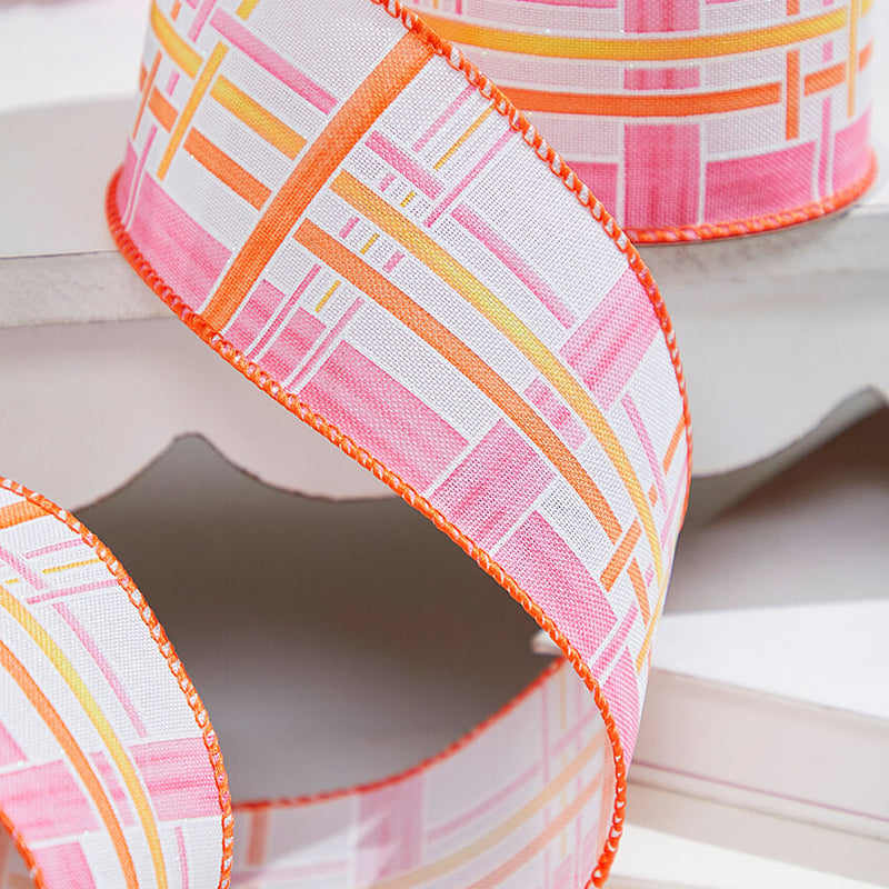 2.5"x 10 Yards Pink & Orange Plaid Ribbon Whimsical Spring Craft Ribbon