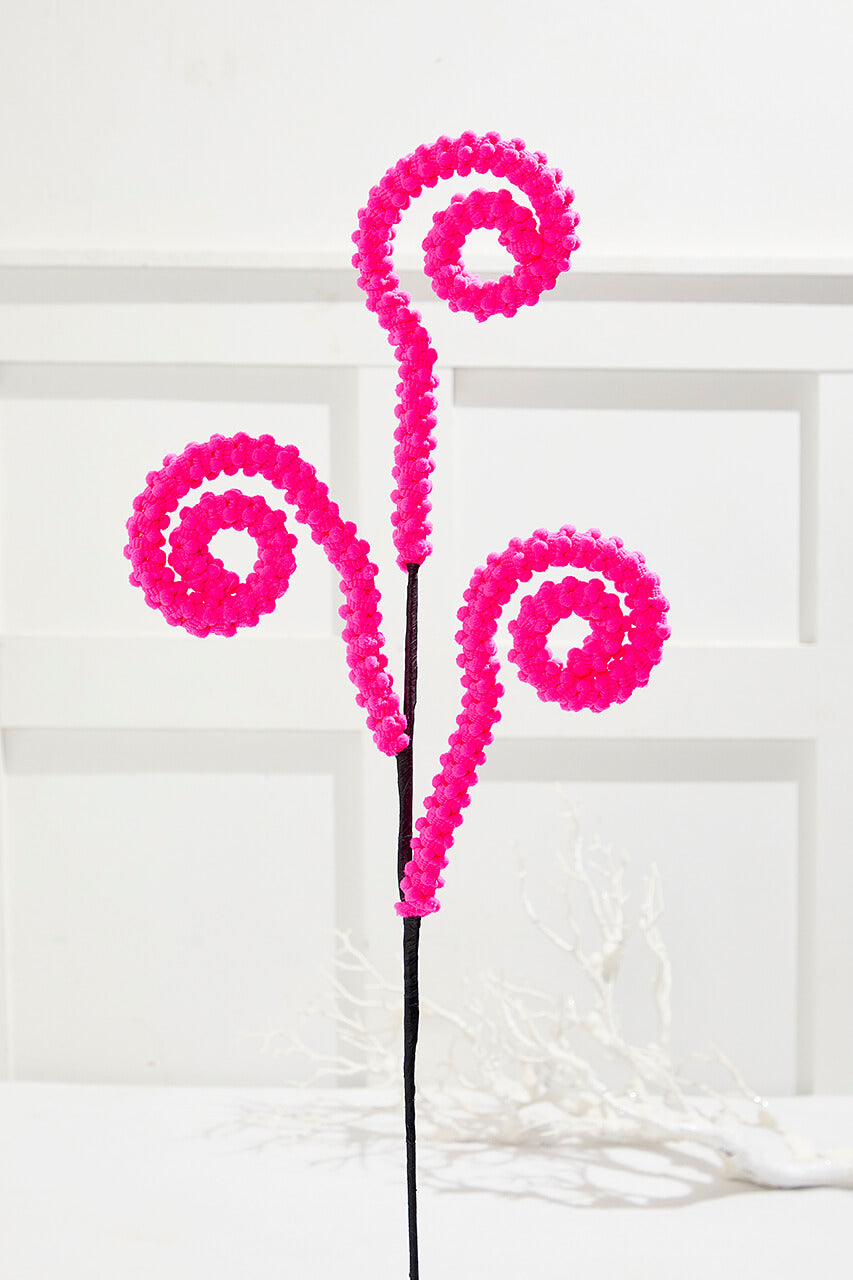28" Pink Puff Chenille Spiral Curly Spray