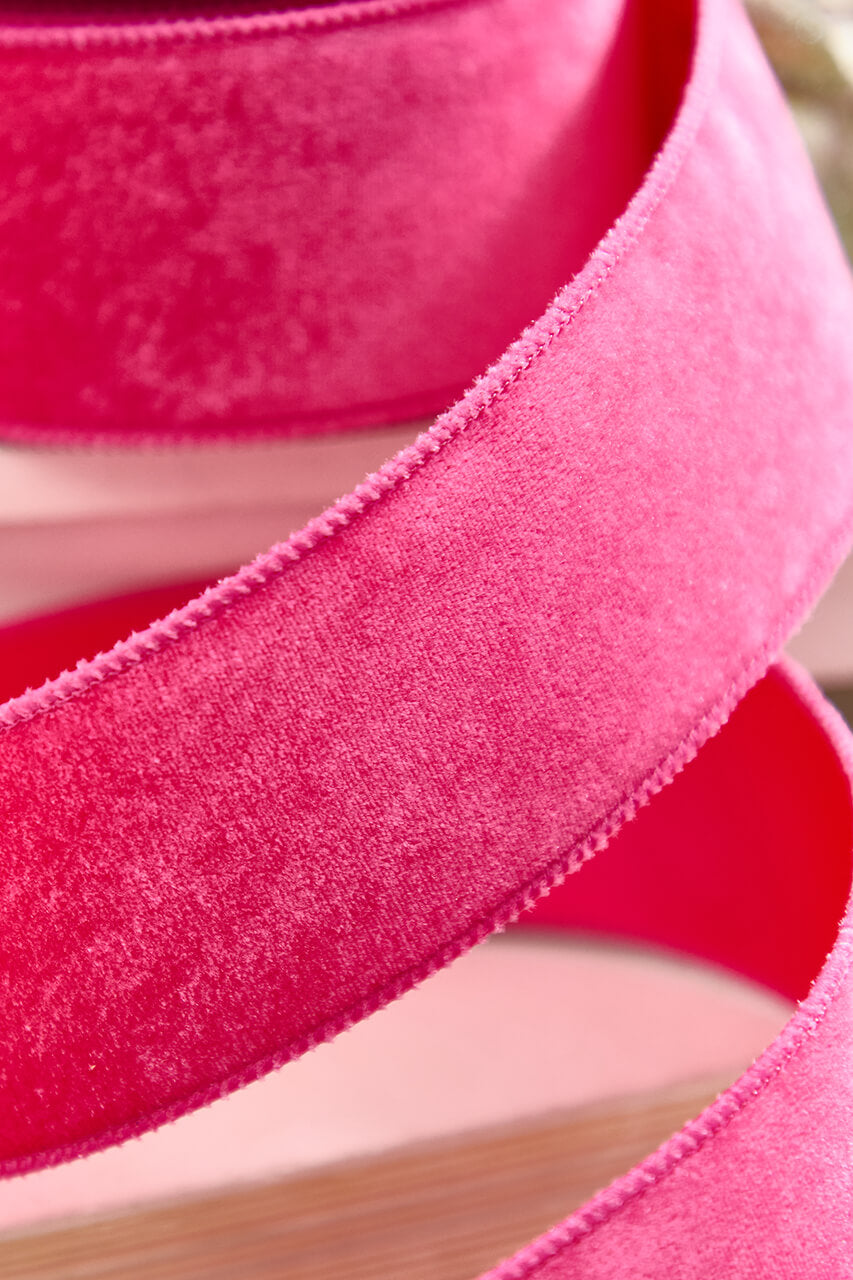 2.5" x 10 Yard Hot Pink Velvet with Satin Backing Ribbon