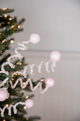 25” Pink & White Velvet Corkscrew Spray – Whimsical Holiday Decorative Stem