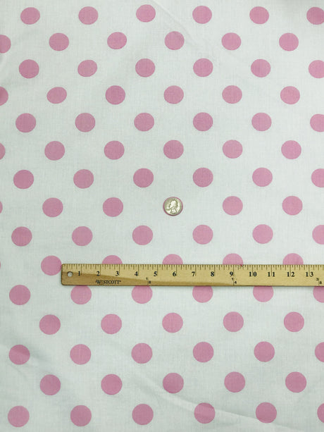 Pink Dots White Poly Cotton Fabric - White With Pink Dots, 59/60" Width (1 Yard)