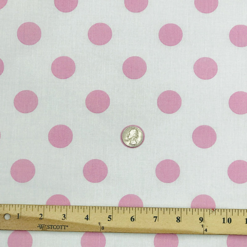 Pink Dots White Poly Cotton Fabric - White With Pink Dots, 59/60" Width (1 Yard)
