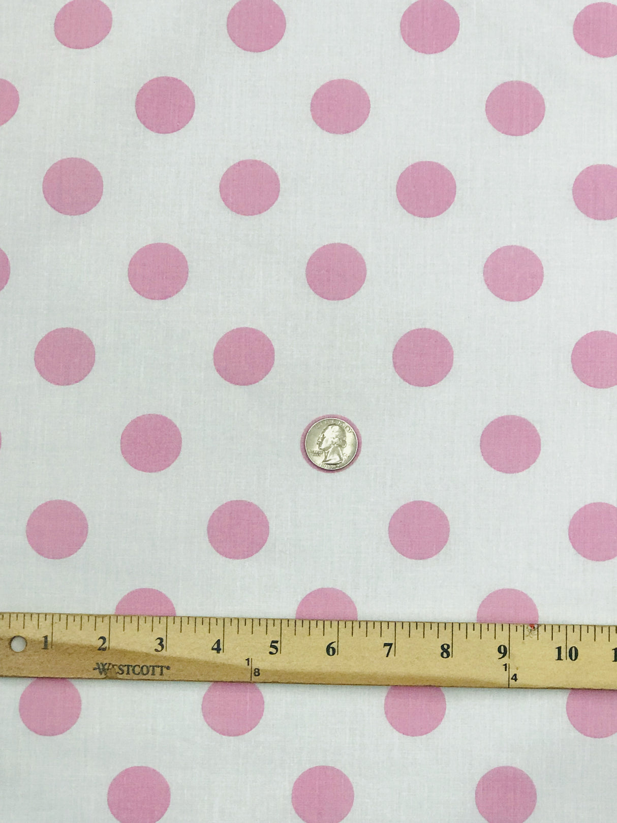 Pink Dots White Poly Cotton Fabric - White With Pink Dots, 59/60" Width (1 Yard)