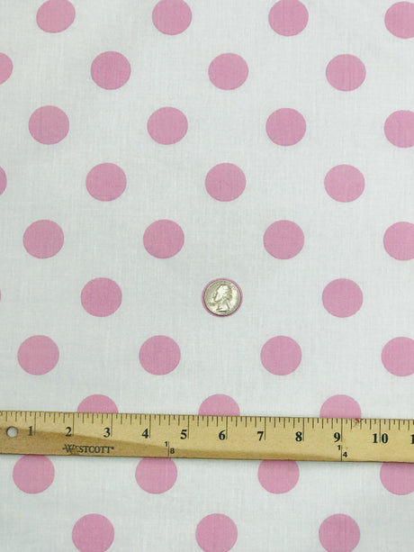 Pink Dots White Poly Cotton Fabric - White With Pink Dots, 59/60" Width (1 Yard)
