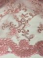 Elena's Lace 100 Percent Polyester Fabric - Light Pink Corded Mesh Embroidered With Sequins, Double Scalloped Edge, 54" Width (1 Yard)
