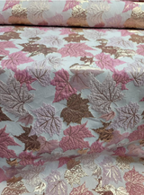 Brocade Jacquard Metallic Pink Maple Leaves