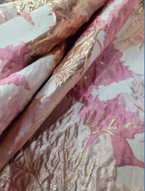Brocade Jacquard Metallic Pink Maple Leaves