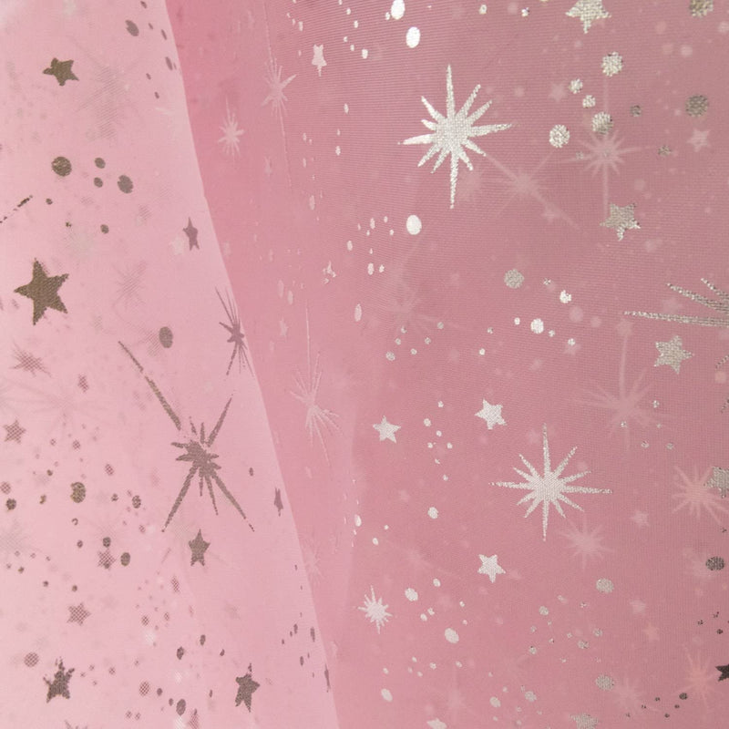 Pink Star Bursts Sheer Organza Fabric - Pink Star Bursts, 58/60" Width (1 Yard)